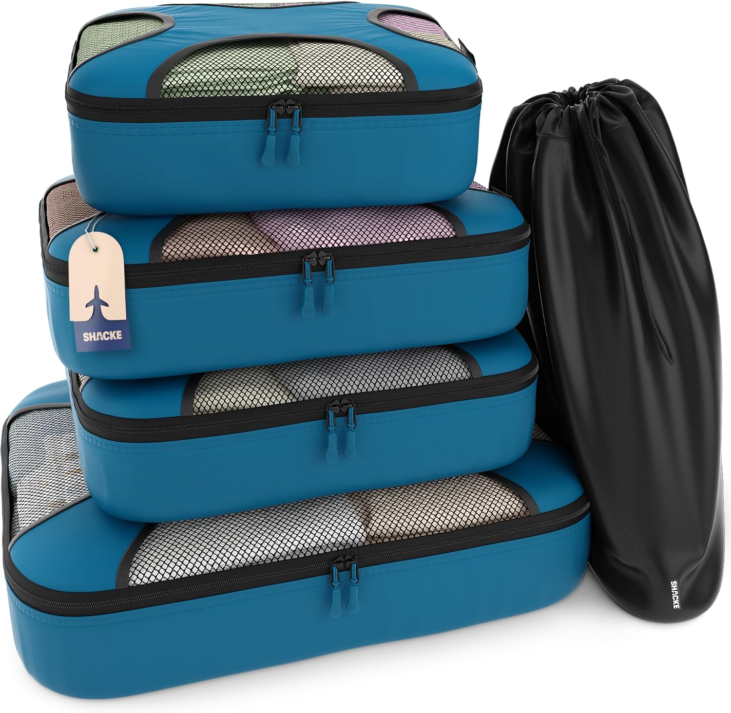 Shacke 5 Set Packing Cubes for Travel with Laundry Bag (Gentlemen's Blue)