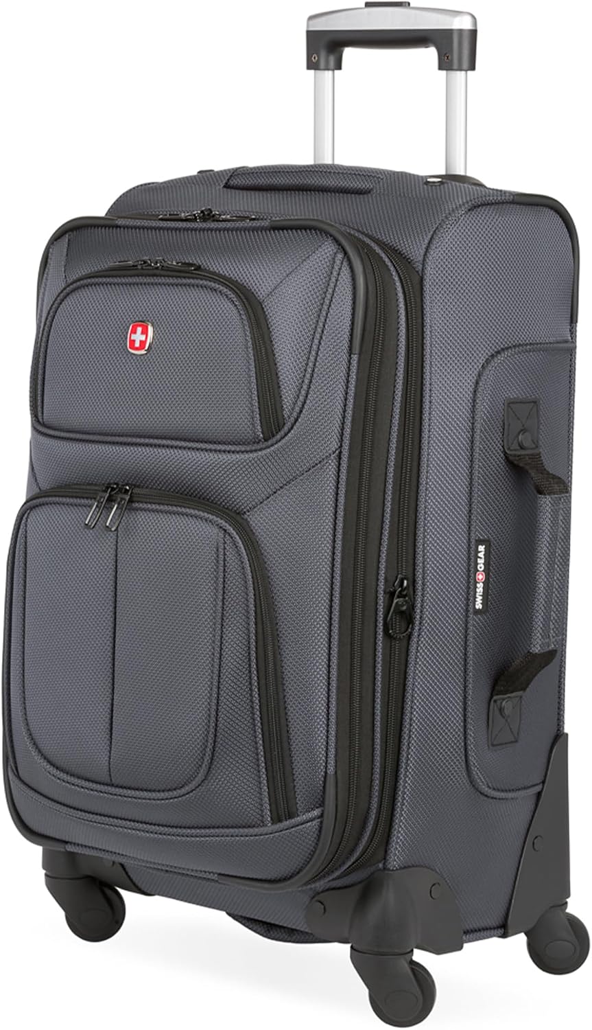 SwissGear Sion Carry-On Spinner Luggage, Softside Expandable, Lightweight Suitcase, Dark Grey, 22.75-Inch