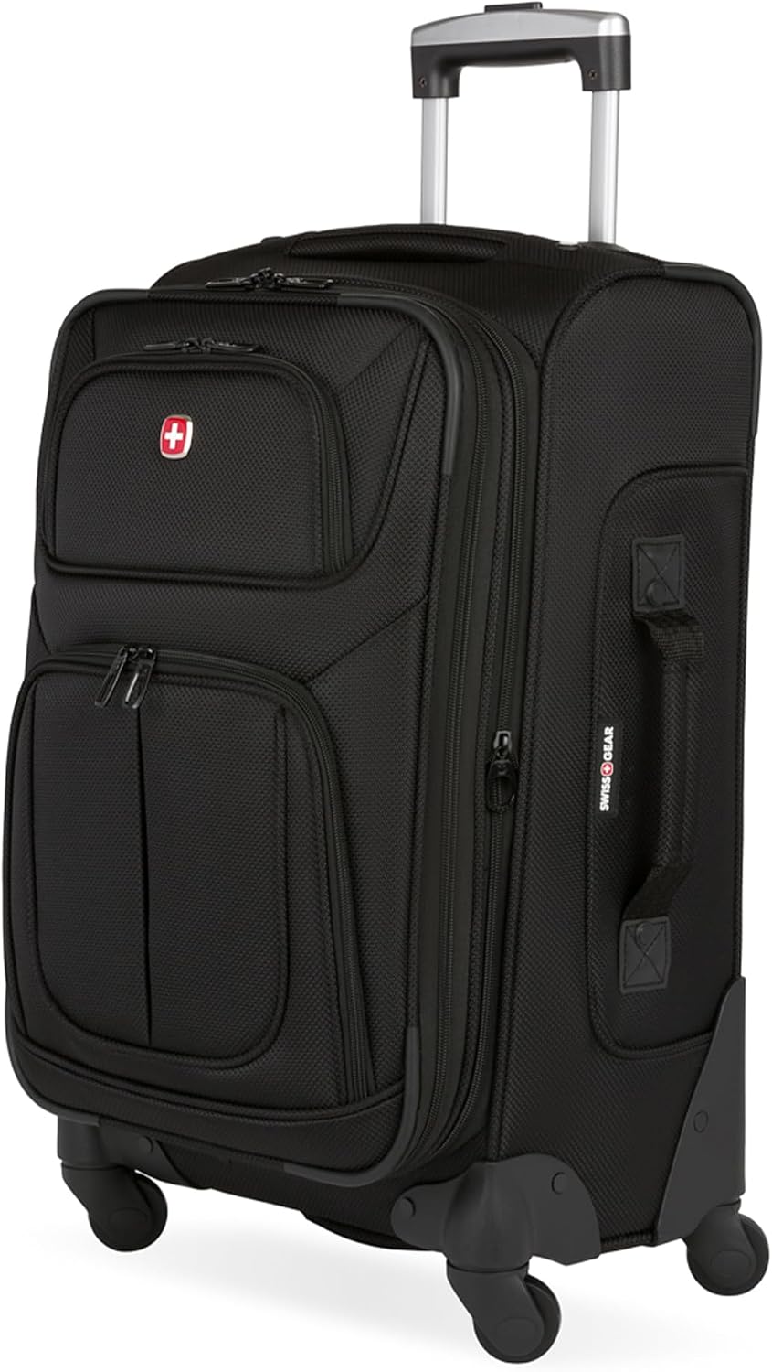 SwissGear Sion Carry-On Spinner Luggage, Softside Expandable, Lightweight Suitcase, Black, 22.75-Inch