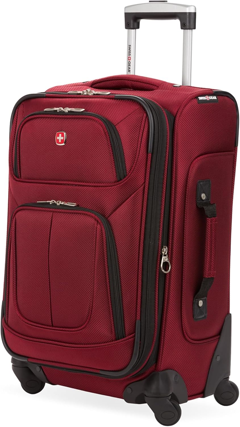 SwissGear Sion Carry-On Spinner Luggage, Softside Expandable, Lightweight Suitcase, Burgundy, 22.75-Inch