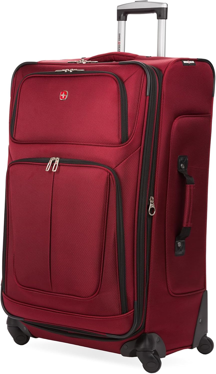 SWISSGEAR Sion Softside Expandable Spinner Luggage Durable Lightweight Travel Suitcase, Burgundy, Checked-Large