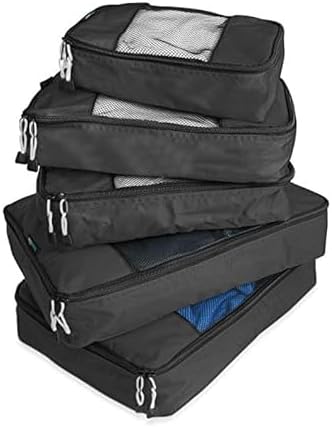 Travel Wise Packing Cubes for Travel - 5 Piece Set with Pattern Design, Lightweight Ripstop Nylon Luggage Organizers with Mesh Panel, Small Medium Large Sizes