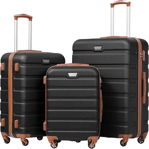 Coolife Luggage Set, 3 Piece Lightweight Durable Hardshell, Apricot Black