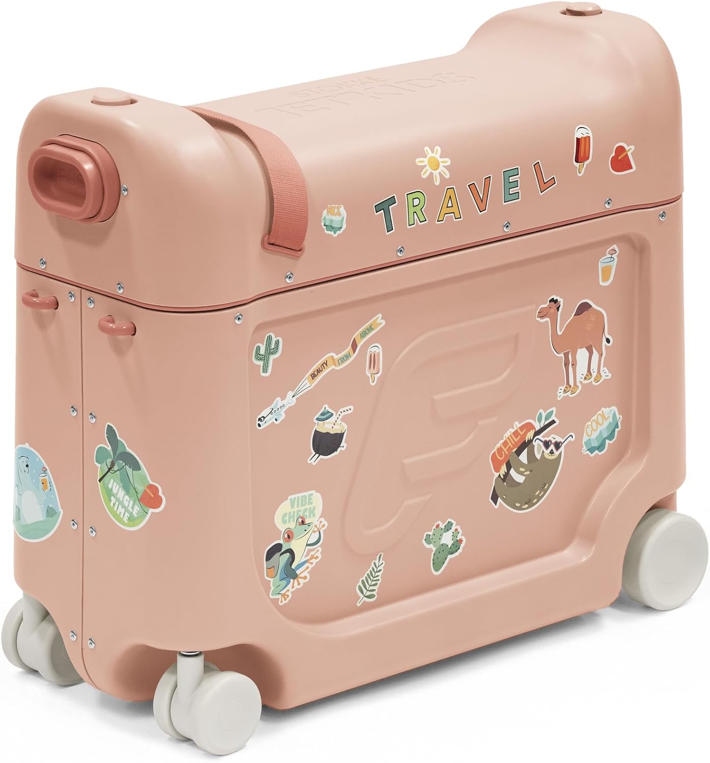 Stokke JetKids BedBox - Ride-On Suitcase for Kids 2-7 Yrs Old, Coral Pink