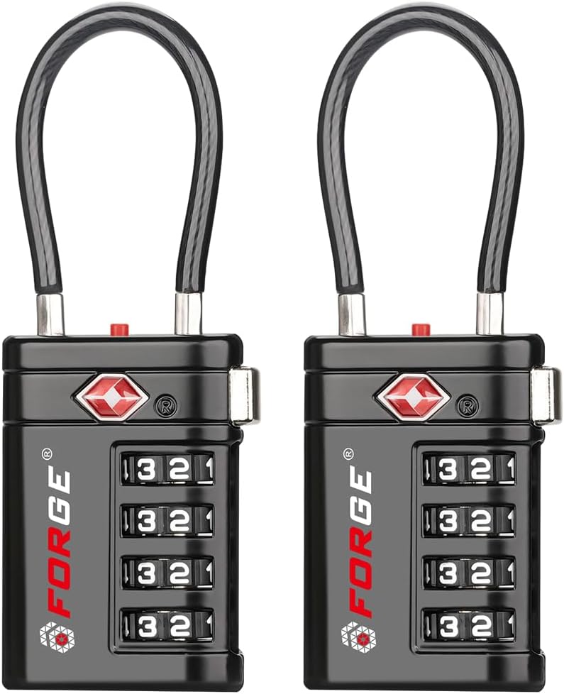 Forge Open Alert TSA Approved Luggage Locks, Black, 2 Pack Locks.